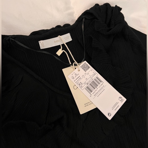 Mango Black Textured Ruffled Dress Size XS - Picture 4 of 9